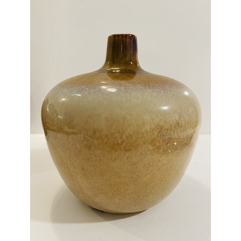 Weed Pot 6.25” Tan/ Brown Earth Colors Drip Glaze Mid Century Modern Bud Vase